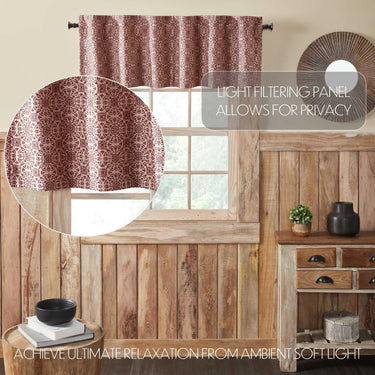 Custom House Burgundy Tan Jacquard Valance 18x60 - The Fox Decor